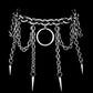 Stainless steel chain choker with circular pendant and spikes on a black background